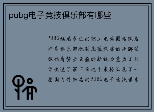 pubg电子竞技俱乐部有哪些